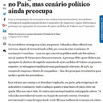 Estrangeiros voltam a investir no Pas, mas cenrio poltico ainda preocupa